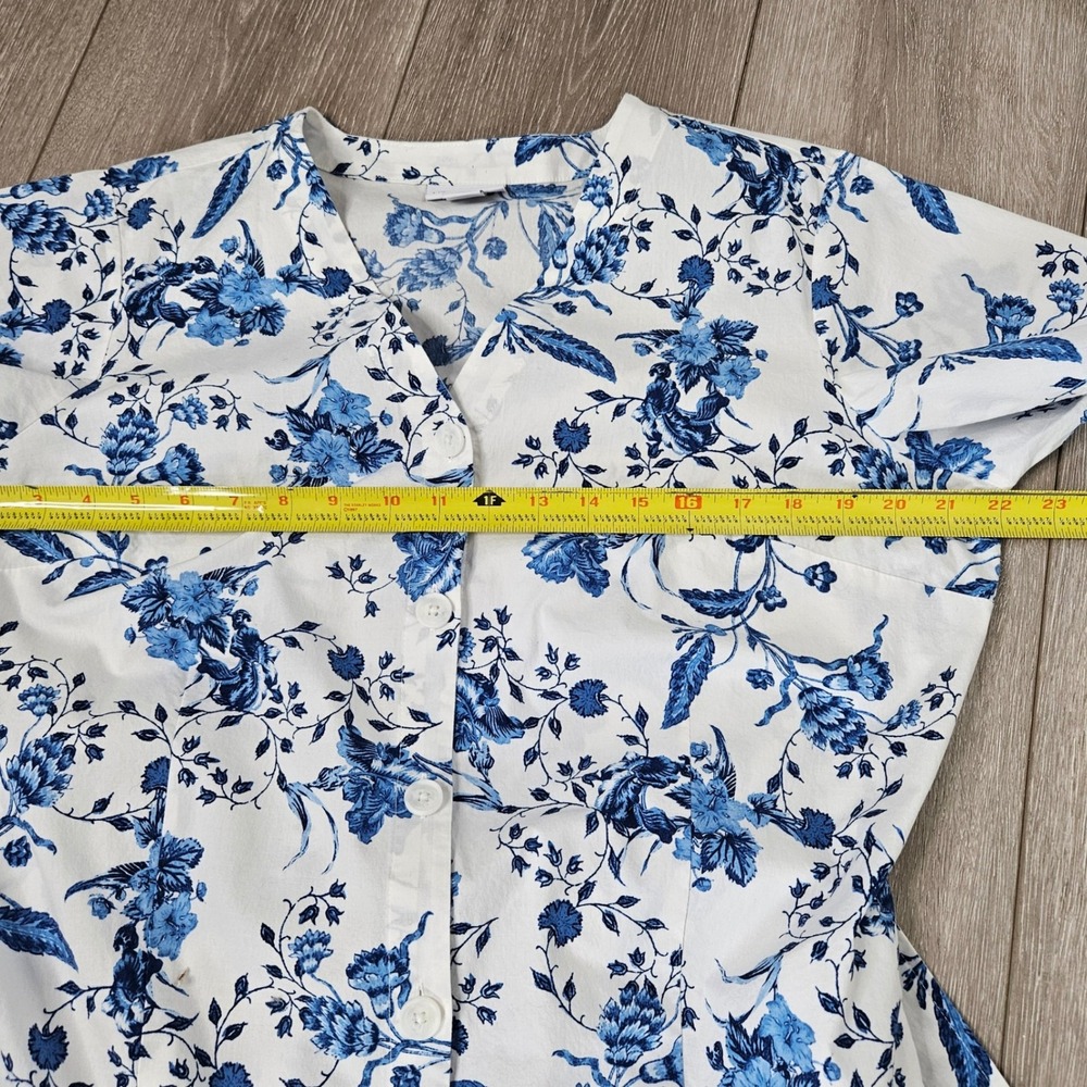 VTG Liz Claiborne Size L Shirt Dress Blue/White Tie Belt Floral Cotton Classic - Picture 9 of 11